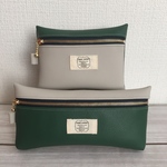 《お買い得2点セット☆》合皮のぺたんこミニポーチ♪グリーン＊グレージュ