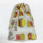 少し縦長巾着袋 マチ付き☆ハンバーガー🍔ホワイト
