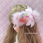 苺のリボンファーコサージュ/ヘアークリップ 