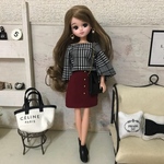 リカちゃん服❤︎グレンチェックトップス＆ワインレッドミニスカート❤︎リアルクローズ  