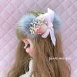 苺のリボンファーコサージュ/ヘアークリップ 