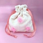 ピンクのお花のモコモコ巾着