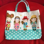 女の子柄 ミントグリーン  レッスンバッグ  トートバッグ 入園グッズ 入園準備 外出用品 ハンドメイド作品