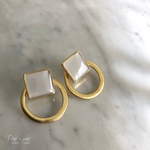 -COLOR-nail- スクエア×フープピアス/グレー（送料無料）