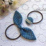 ＊ヘアゴムセット＊水玉・ブルー♪りぼん＆くるみボタン