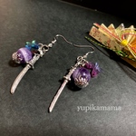 再販❗️【歌仙兼定】イメージ・パワーストーンアメジスト・桜の刀剣・蝶々🦋の個性的なピアス・イヤリング/刀/イベント/幸運/開運/刀剣/刀剣乱舞/238