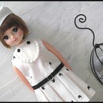 22cmドールサイズ　リカちゃんサイズ 　小鳥さんのモノトーンワンピース