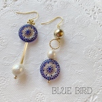 アシンメトリー♡アンティークブルービーズのピアス