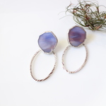 ヒトカケラガラス メタルオーバルリング (blue‐marble) ピアス イヤリング