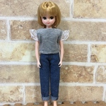 リカちゃん ピアス 袖レースベロアトップス デニムパンツ