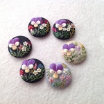 【再販×2】リネンと羊毛のビオラと小花刺繍のヘアゴム or ブローチ
