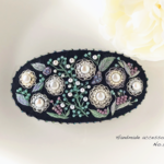 淡水パールの花の刺繍バレッタ　No.56