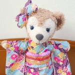 コグマの着物🐻🎀総鹿の子霞に花文様*水色紫（和柄コットン）ヌイグルミ用振袖コスチューム