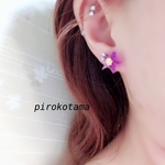アレルギー対応ピアス パープルとシェル