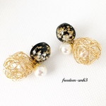 ワンコイン🌟レジンとワイヤーボールとパールのピアス