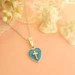 ♡十字架ハートメダイネックレス♡(Blue)
