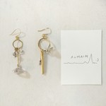 真鍮とクリスタルクォーツのアシンメトリーピアス　イヤリング変更可能