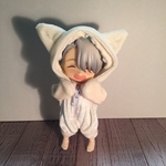白猫手が隠れるつなぎ  尻尾付き