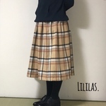 播州織り クリームチェック 起毛 ギャザースカート
