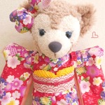 コグマの着物🐻🎀桜と波文様（和柄コットン）ヌイグルミ用振袖コスチューム