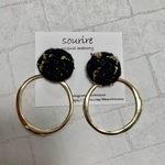 ツイード×ゴールドフープピアス／イヤリング