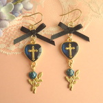 ♡ハートクロスのリボンピアス♡（noblesse bleue）