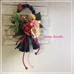 ◆お正月飾りA-8◆紅白椿◆しめ縄・造花・壁掛けリース◆