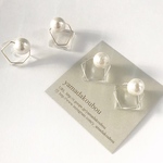 clear✖️cotton pearls✖️wire の耳飾り