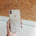 ハーフトライアルラメに文字入れ  iphoneX XS XSMax XR galaxy xperia aquos 対応　名前やロゴが入れられるスマホケース