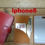 ◆上質栃木レザーiphone6手帳型ケ-ス◆レッド！金具シルバ-