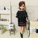 リカちゃん服❤︎ベロア風ブラウントップス＆チェック柄ミニスカート❤︎リアルクローズ  