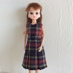 D161＿チェックのワンピース（リカちゃん、22cmドール）