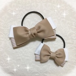 親子お揃いコーデ リボン ヘアゴム ベージュ