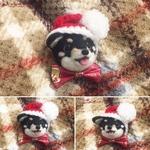 クリスマス柴犬ブローチ(黒柴)