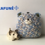 リフ編みで編んだくまちゃんがま口ポーチ