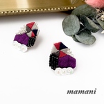 個性派ピアス 【一点物】パープル スパンコール ビーズ 刺繍