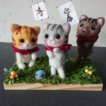 ＊お正月 凧揚げ3匹のねこちゃん 置物＊