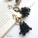 marble drop & blade tassel (2color)  イヤリング/ピアス【タッセル/ブラック/アイボリー/グリーンマーブル】
