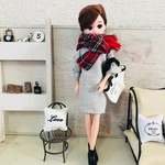 リカちゃん服♡薄グレーコクーンワンピ＆チェック柄マフラー♡リアルクローズ  