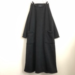 冬軽量裏毛黒ニットロングAラインワンピース