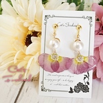 プリムラジュリアン花弁の押し花イヤリング／ピアス