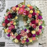 送料無料☆秋紫陽花とお花たっぷりリース☆ドライフラワー