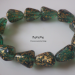 12*10mm  forest green*gold  三角 チェコビーズ 5個