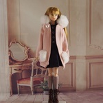 momoko outfit.12.6ファー付きパーカー（ピンク）とワンピース（ネイビー）セット