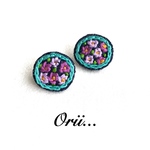 デニムサークル小花柄刺繍ピアス