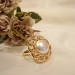 ゴールド×パールのボタン リング💍K16GP 