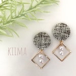 再販● ツイード カボション パール ピアス