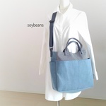 たっぷり入るショルダーバッグ◇デニム×ヒッコリー