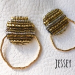 アンティークフープ ゴールドビーズ刺繍 大ぶりピアスorイヤリング