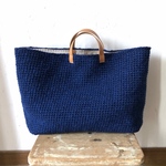 wool100/毛糸のトートバッグ/L(ネイビーブルー)